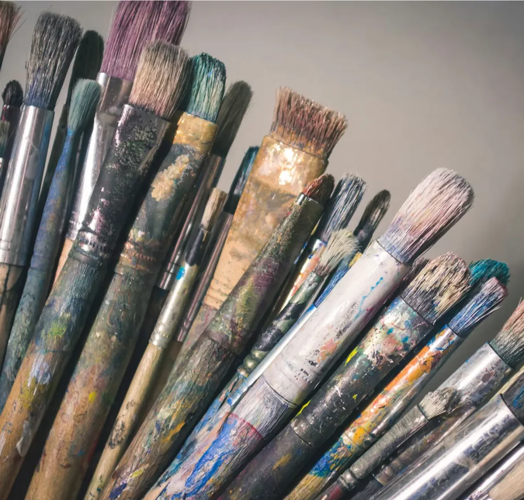 well used paint brushes